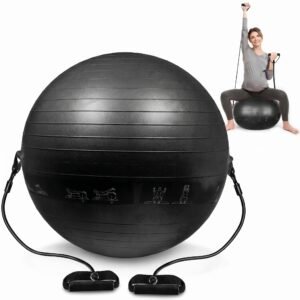 كرة اليوغا مع ممساك يد (Yoga Ball with Resistance Bands) - 65 سم